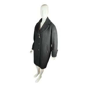 Eliza J Knee Length Coat Black Size 12 Textured Wool 3 Button Zipper Pockets